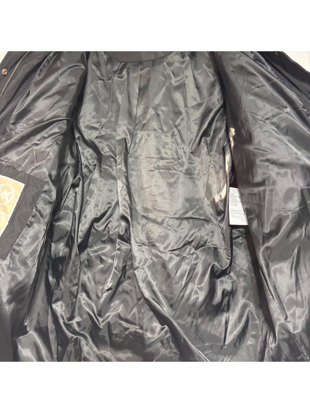 Michael Kors Women XL Black Long Puffer Coat Faux Fur Hood Gold Zip - Picture 9 of 11